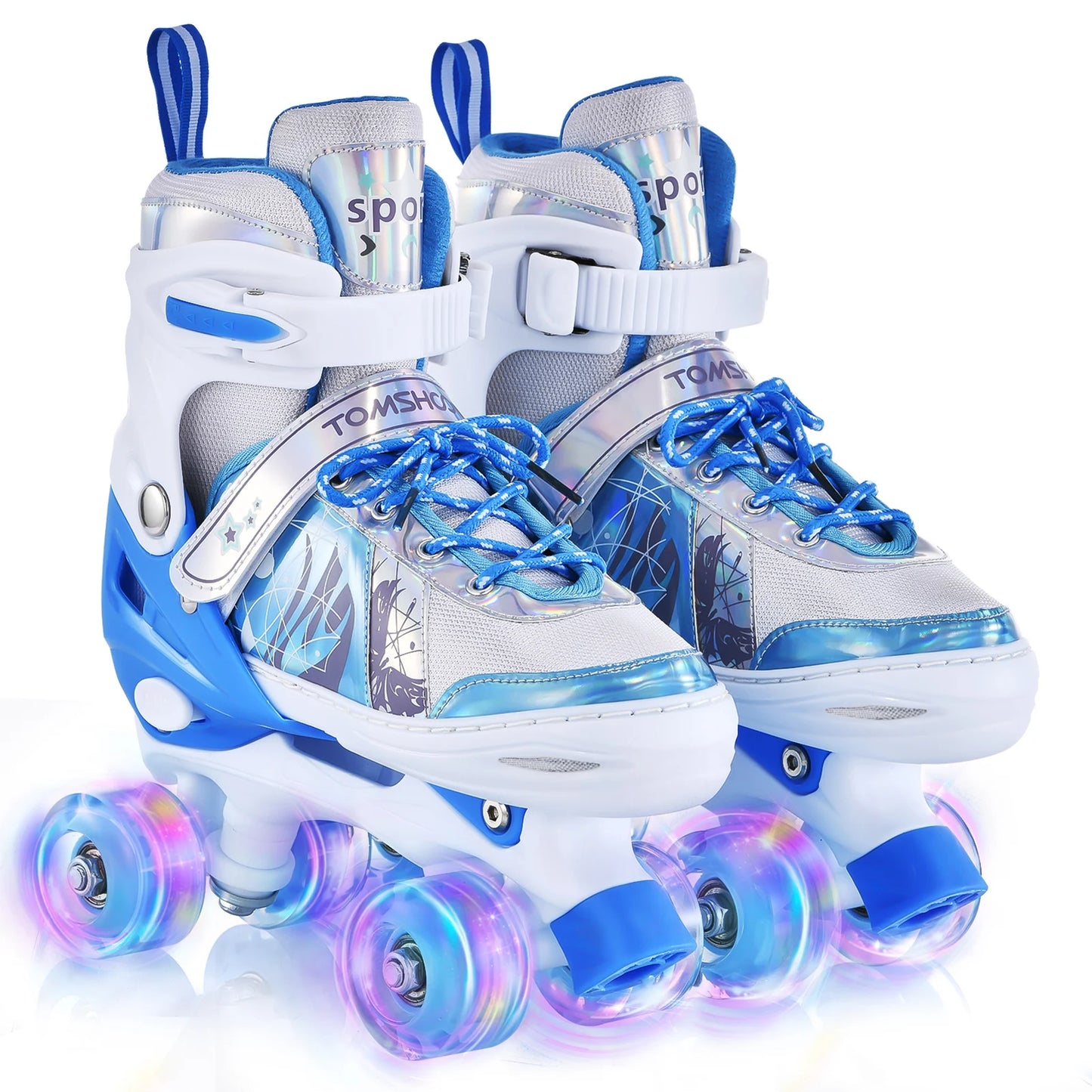 【New】TOMSHOO Roller Skates for Kids Adjustable Light Up LED Luminous Wheels Girls Roller Skates