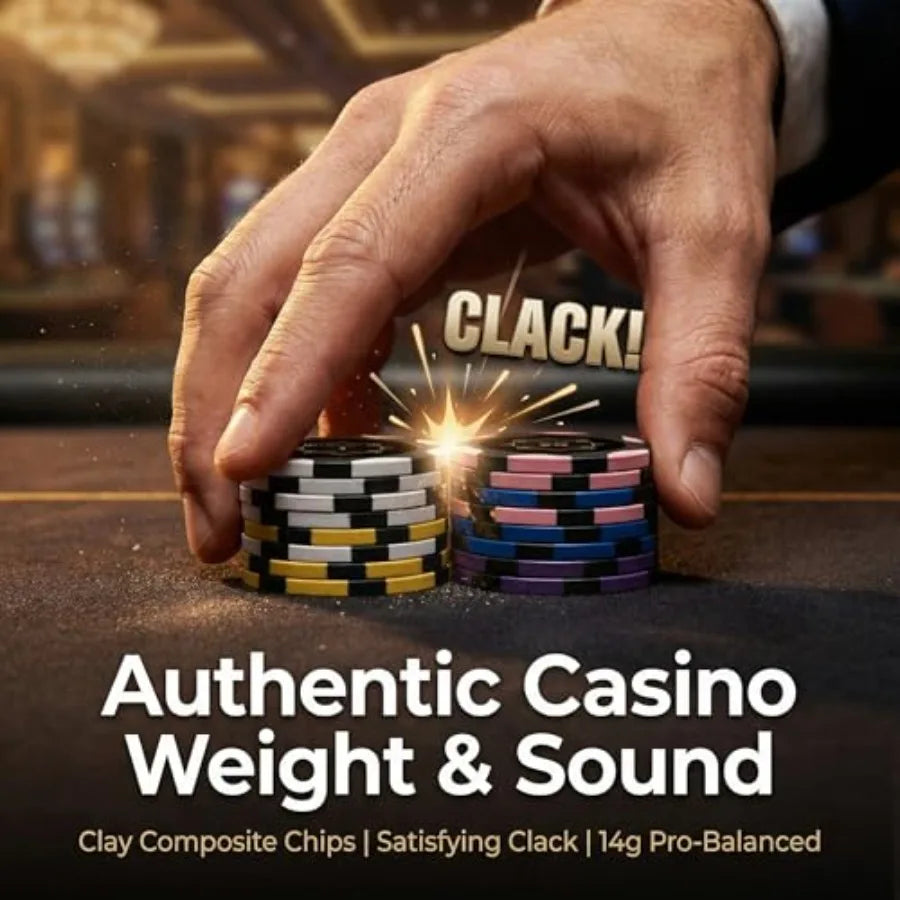 300-Piece Clay Poker Chips Set 14g Heavyweight Clay Composite with Denominations - Professional Casino Grade Texas Holdem Kit w