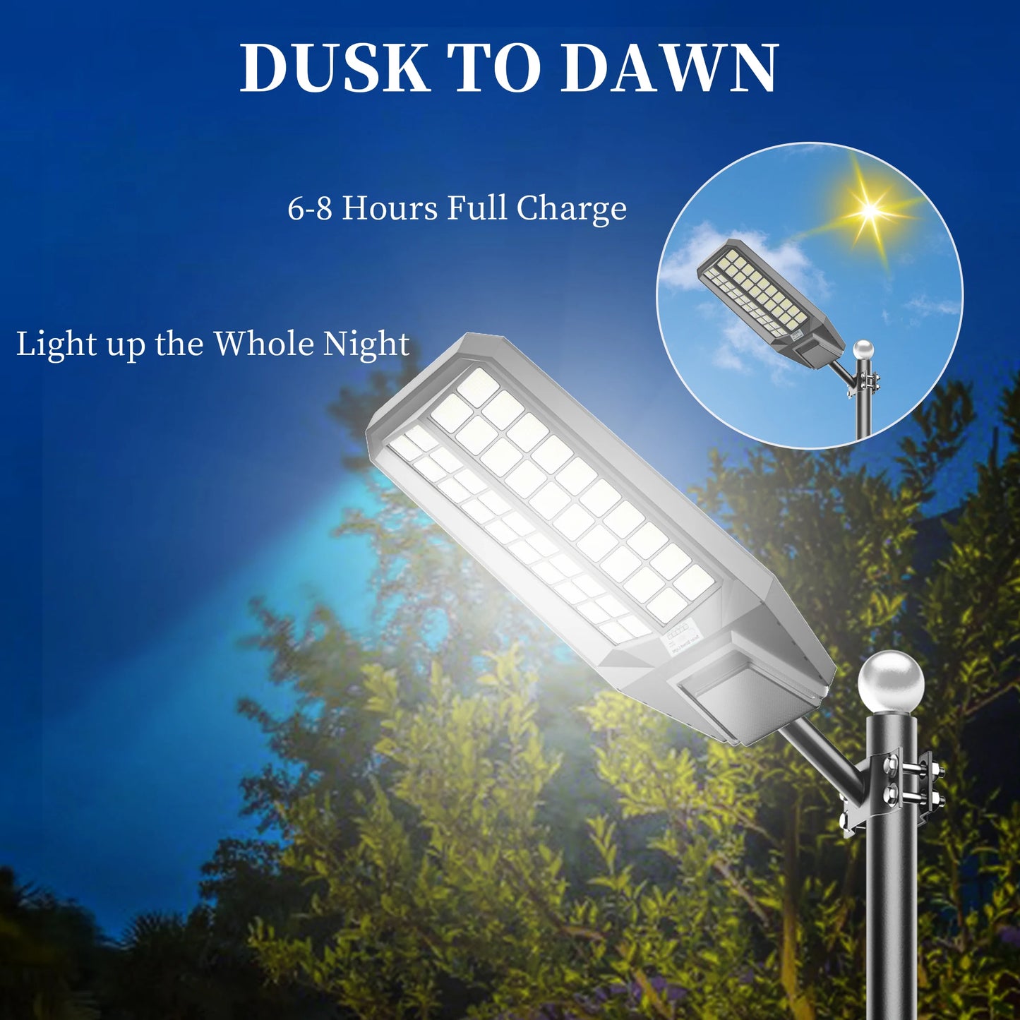 8000W Extra-Large Super-Bright Outdoor Solar Street Light, LED with Motion Sensor, IP65 Waterproof for Commercial Lighting