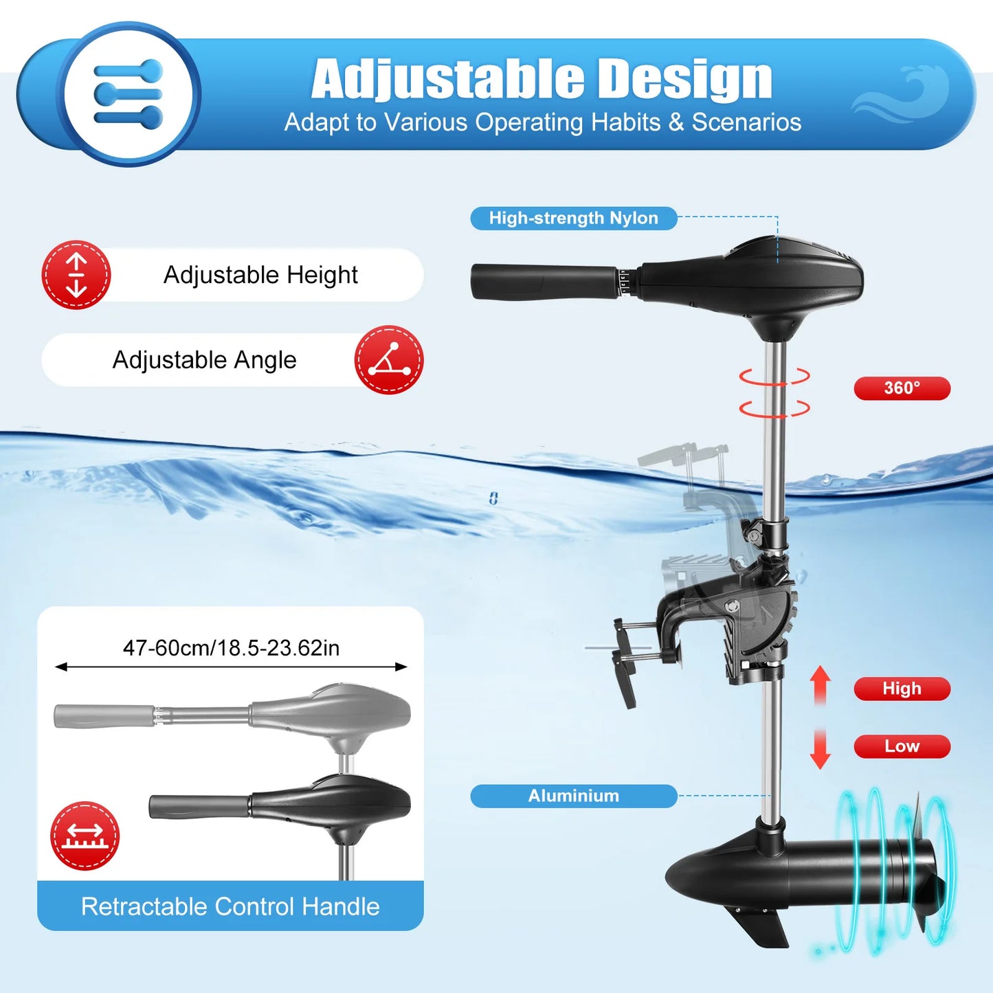 612W Boats Electric Outboard Engines Silent Operation 1700r/min Electric Outboard Motor