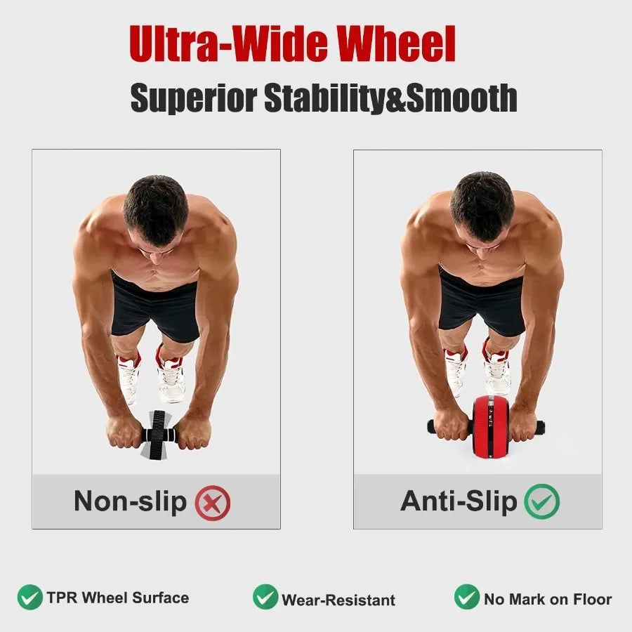 Ab Roller Wheel for Abdominal Core Strength Training Home Gym Fitness Equipment with Wider Design and Knee Pad Accessories Blac