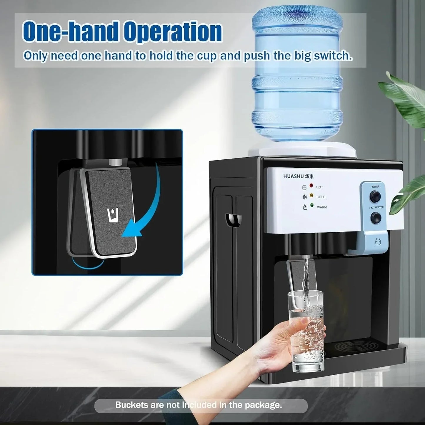 Top Loading Countertop Water Dispenser - 3 Temperature Settings, Fits 1-5 Gallon Bottles /Hot/Cold - 110V 550W (White)