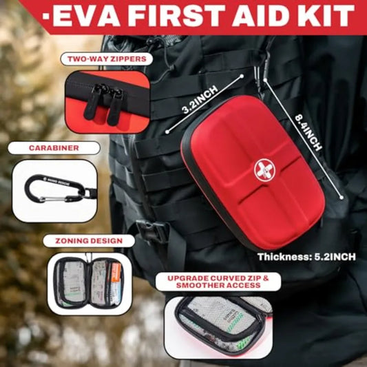 EVA First Aid Kit, Small Waterproof Emergency Hiking First Aid Kit for Backpacking, Medical Kit for Travel, Home, Car, College