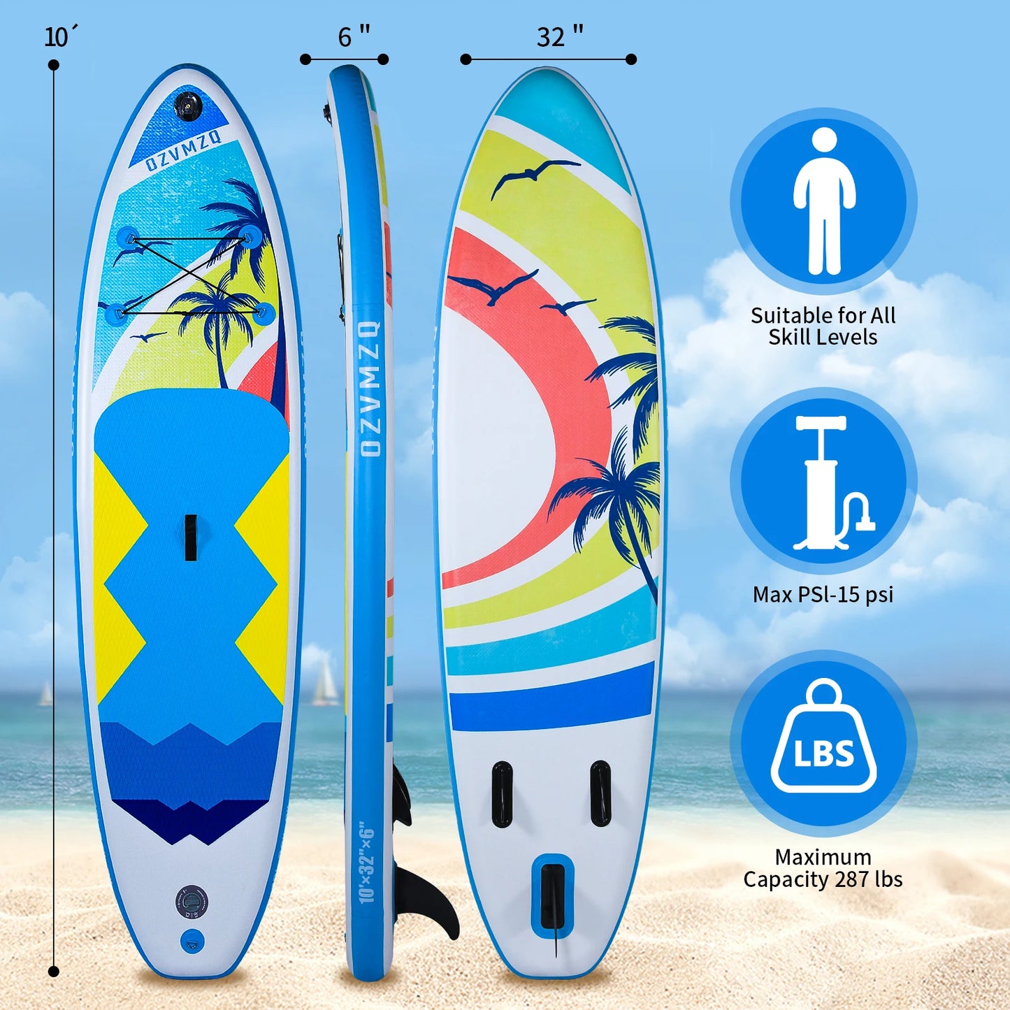 10ft Inflatable Stand Up Paddle Board with Premium Accessories,Portable SUP Paddleboard Adults & Youth of All Skill Levels