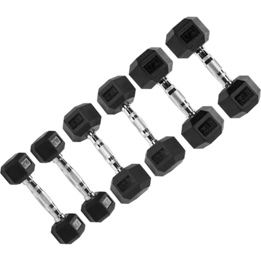 Rubber Coated Hex Dumbbells, 5/10/15/20 LBS Pair Set