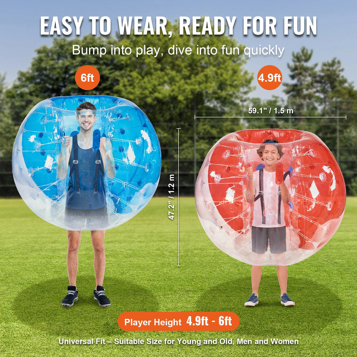 SucceBuy 2-Pack 5FT/1.5M Inflatable Bumper Balls Thick Bubble Soccer Balls 0.8mm  Inflatable Zorb Balls for Adults or Children