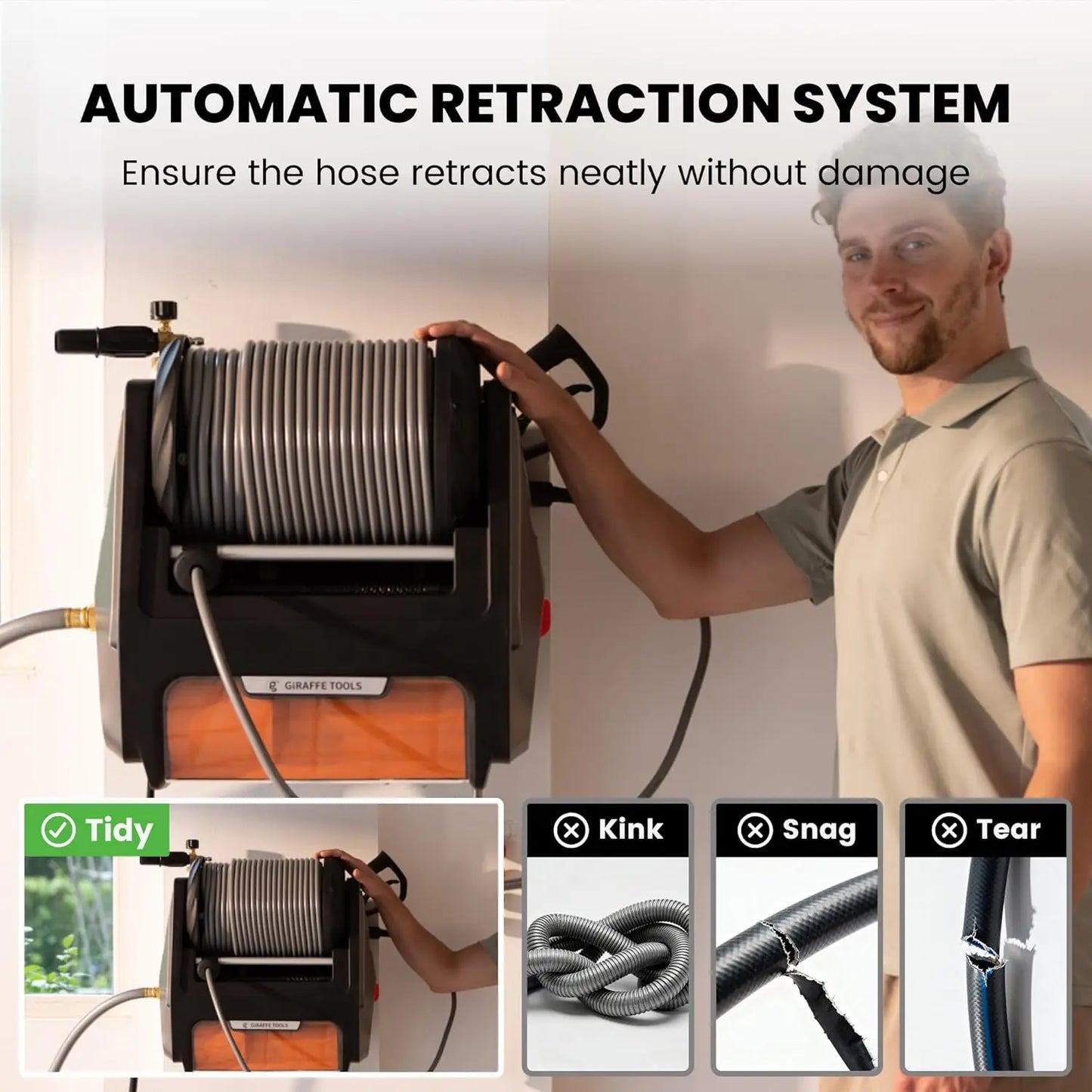 Wall Mount Retractable Pressure Washer Electric Auto Rewind 2900PSI 2.2GPM 100ft Hose Dark Silver Custom