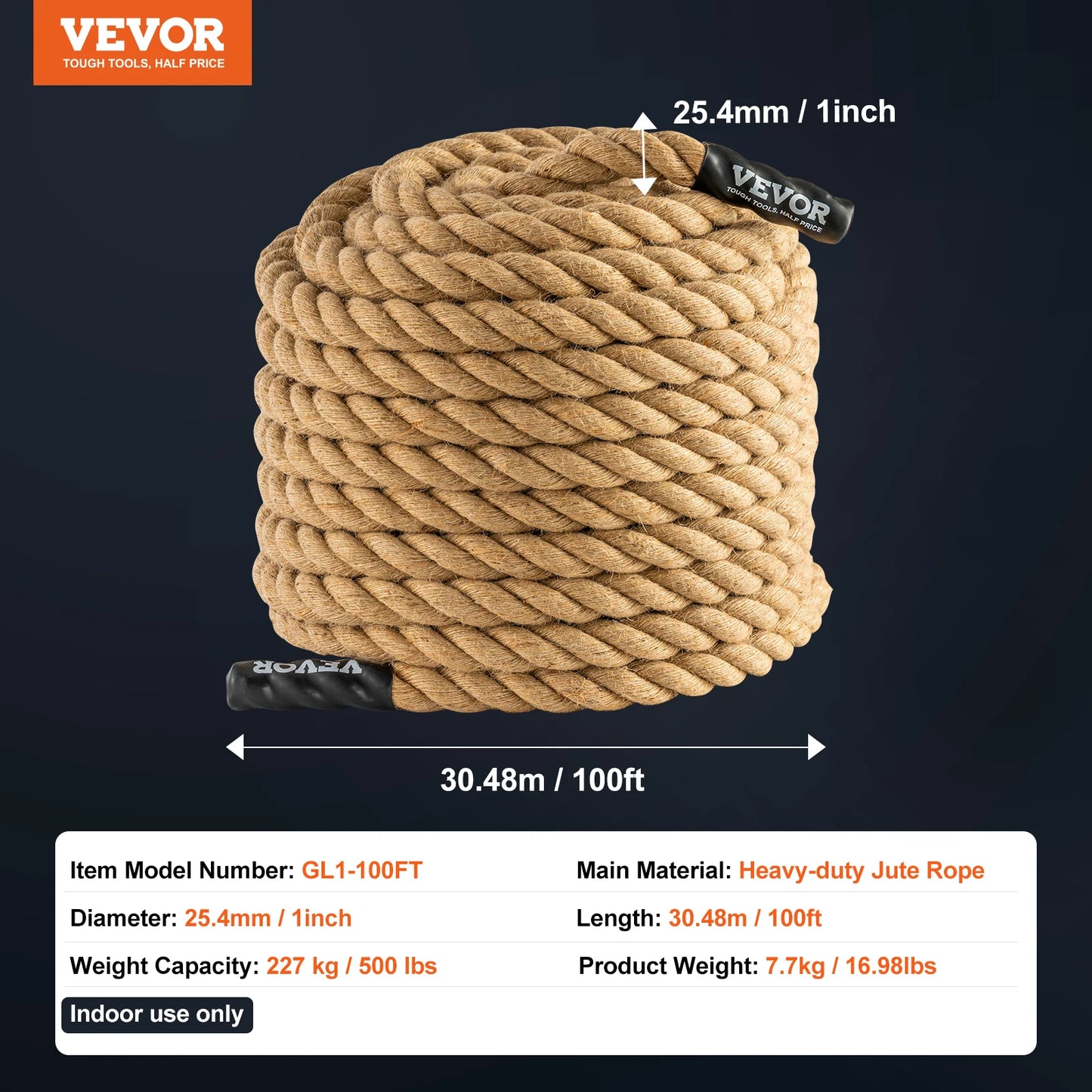 SucceBuy 50/100FT Gym Climbing Rope Length Gym Fitness Training Rope Gym Exercise Workout Rope for Climbing Rope for Fitness