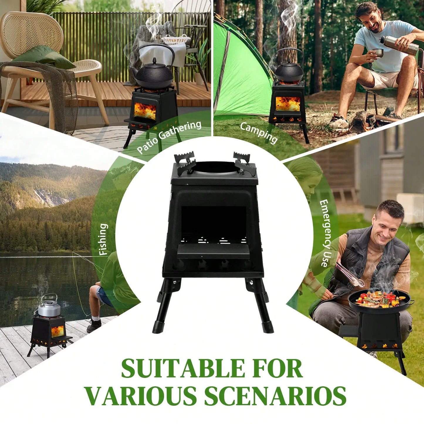 Portable 27x27x34cm wood burning camping stove, suitable for outdoor cooking, heating, suitable for winter