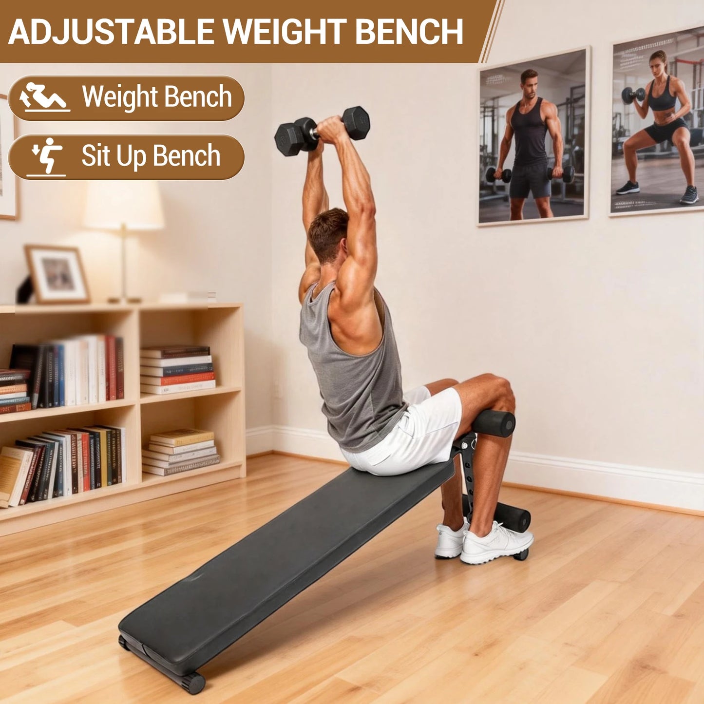 Sit Up Bench for Workout Home Gym-Adjustable Bench with Thick Pads for Ab Exercise,Weight Capacity 220 LBS