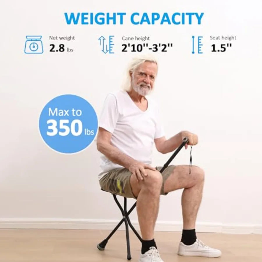 Walking Cane with SeatLightweight Foldable Adjustable Collapsible Canes with Stool for Men and Women Heavy Duty All Terrain Tip