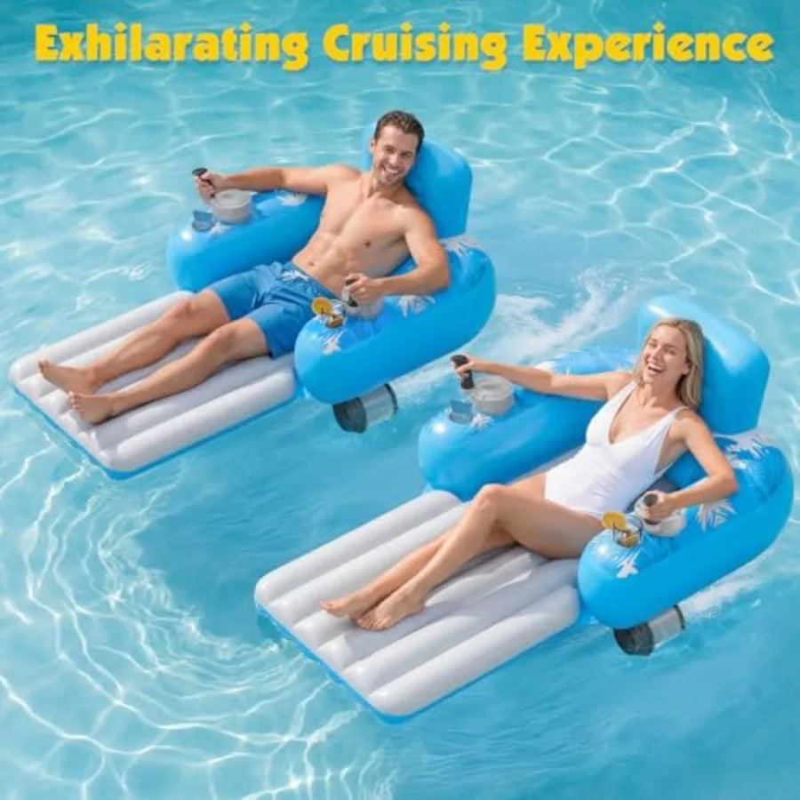 Inflatable Motorized Pool Float for Adults - Rechargeable Electric Water Lounger with Dual Motors and 2 Storage Compartments Su
