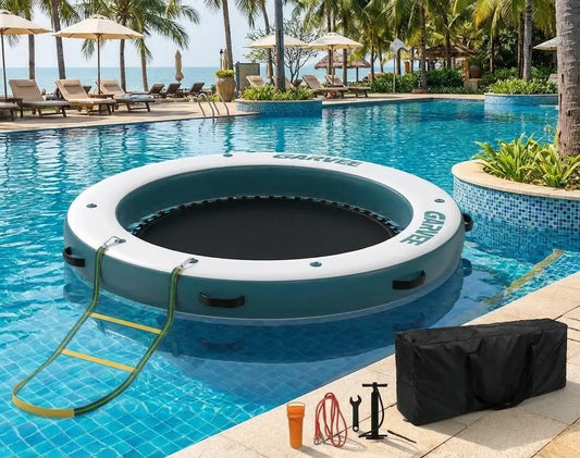 8FT Inflatable Floating Dock with Mesh Swim Area, Floating Platform for Lake Ocean Pool, Non-Slip EVA Water Hammock Raft