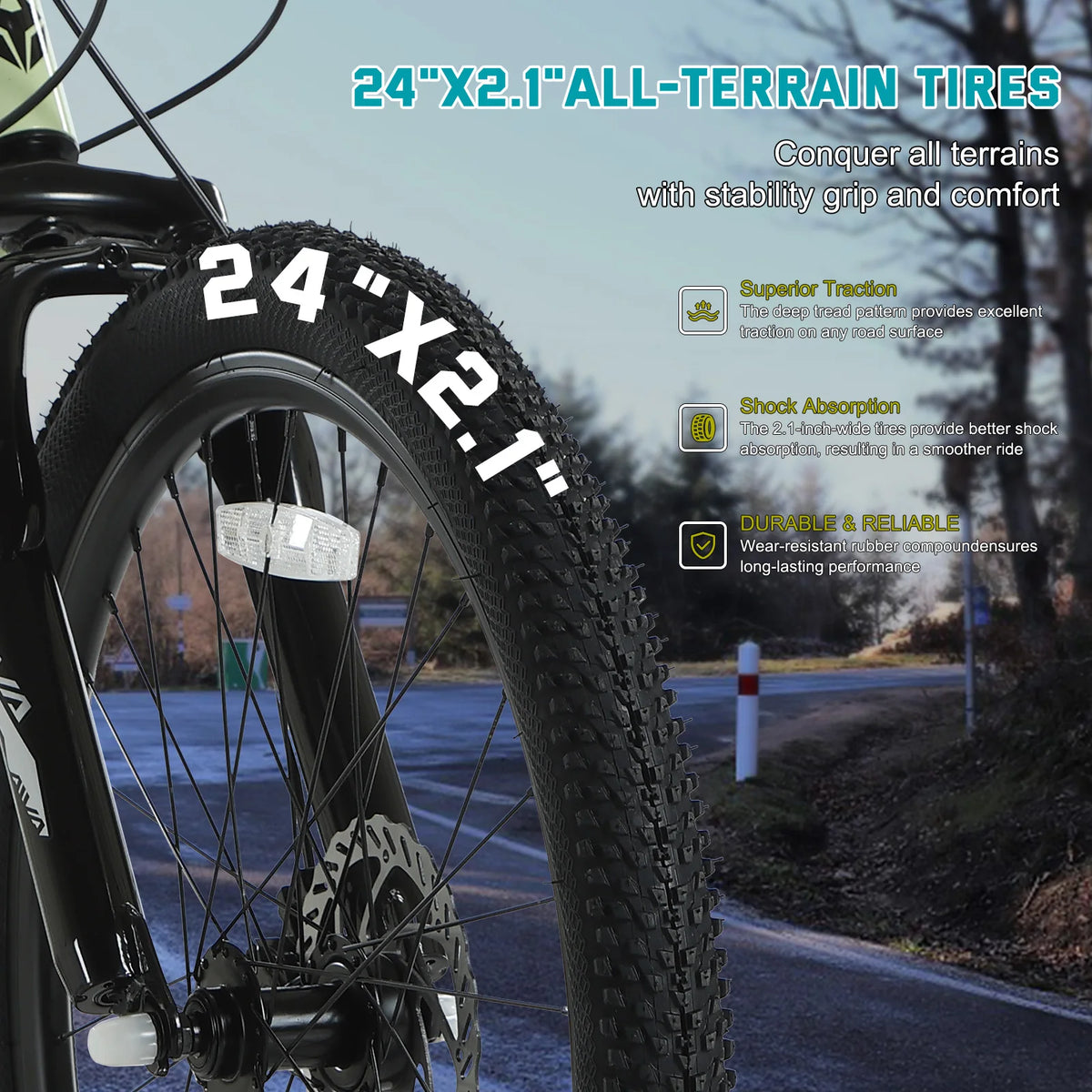 AIVA FAITH24 24 Inch Hardtail Mountain Bike, 7-Speed MTB, Bicycle for Teens & Adults, Lightweight Aluminum Frame, Suspension Fork, Front & Rear Disc Brakes