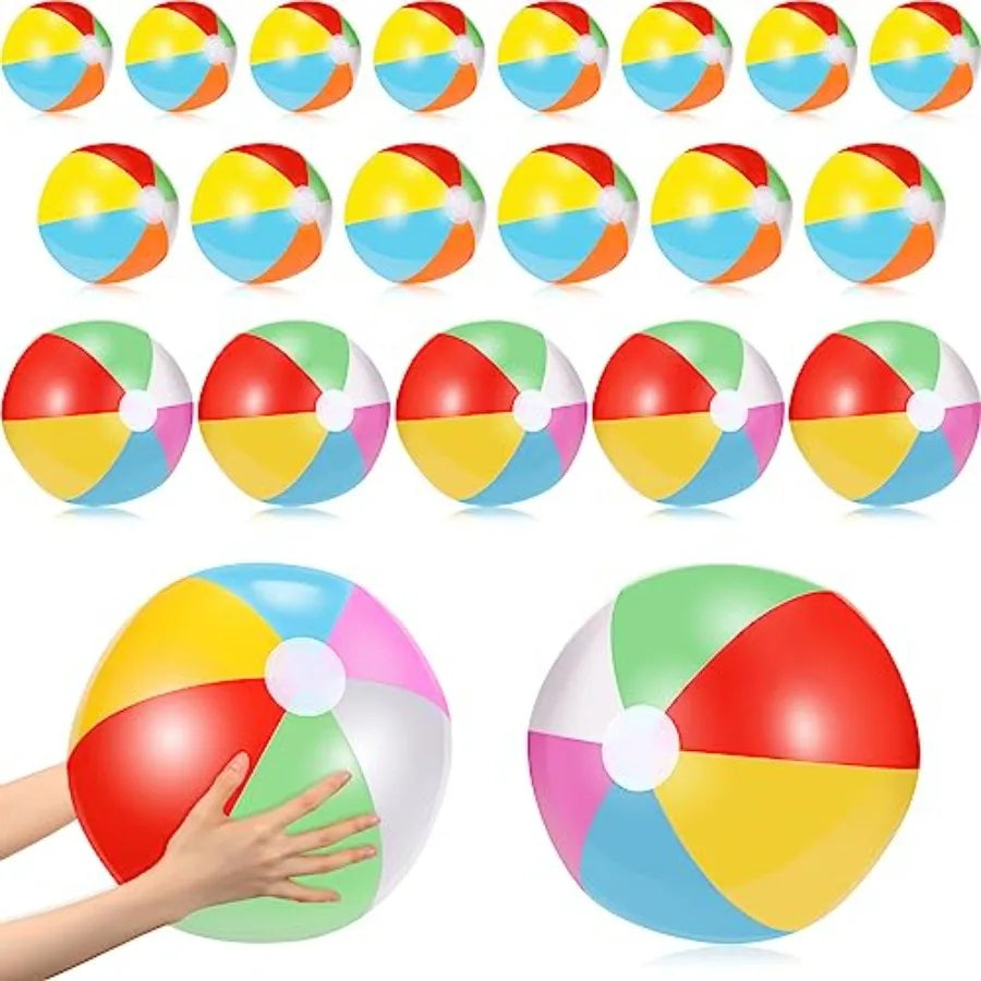 Beach party supplies: inflatable beach balls 10'', 11'', 12.6'',rainbow-colored PVC, lightweight durable, ideal for summer pool