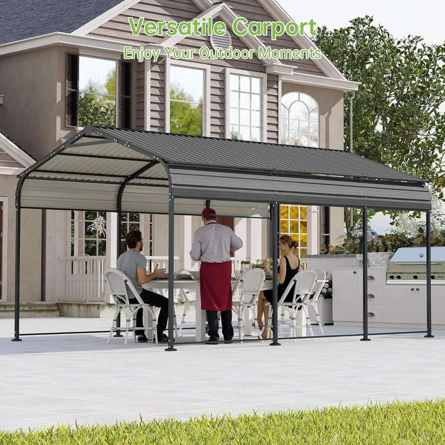 10x15FT Metal Carport, Heavy Duty Frame with Updated Galvanized Steel Roof, Enhanced Base, Outdoor Garage Car, Customized