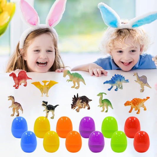 12Pcs Prefilled Easter Eggs with Dinosaur Toys Easter Basket Stuffers Surprise Easter Eggs for Kids Easter Egg Hunt Game