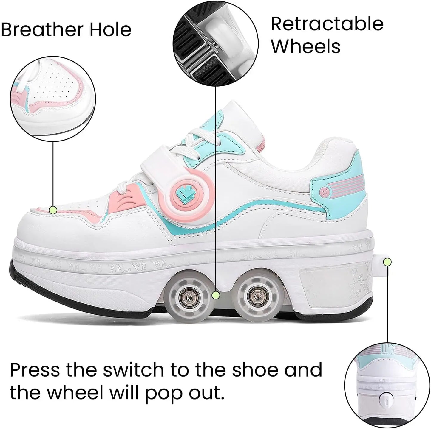 Women's Retractable Roller Skates for Indoor and Outdoor Use with Adjustable Wheels
