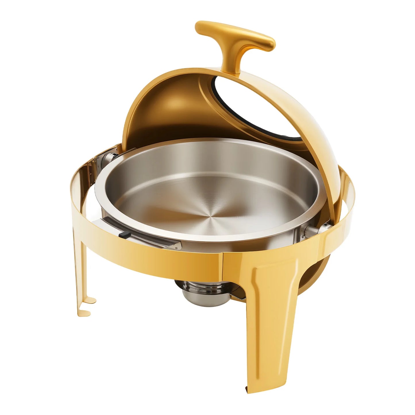 Single Compartment Buffet Chafing Dish, Gold, Round Buffet Warmer with Glass Lid, Food Warmer for Catering, Party