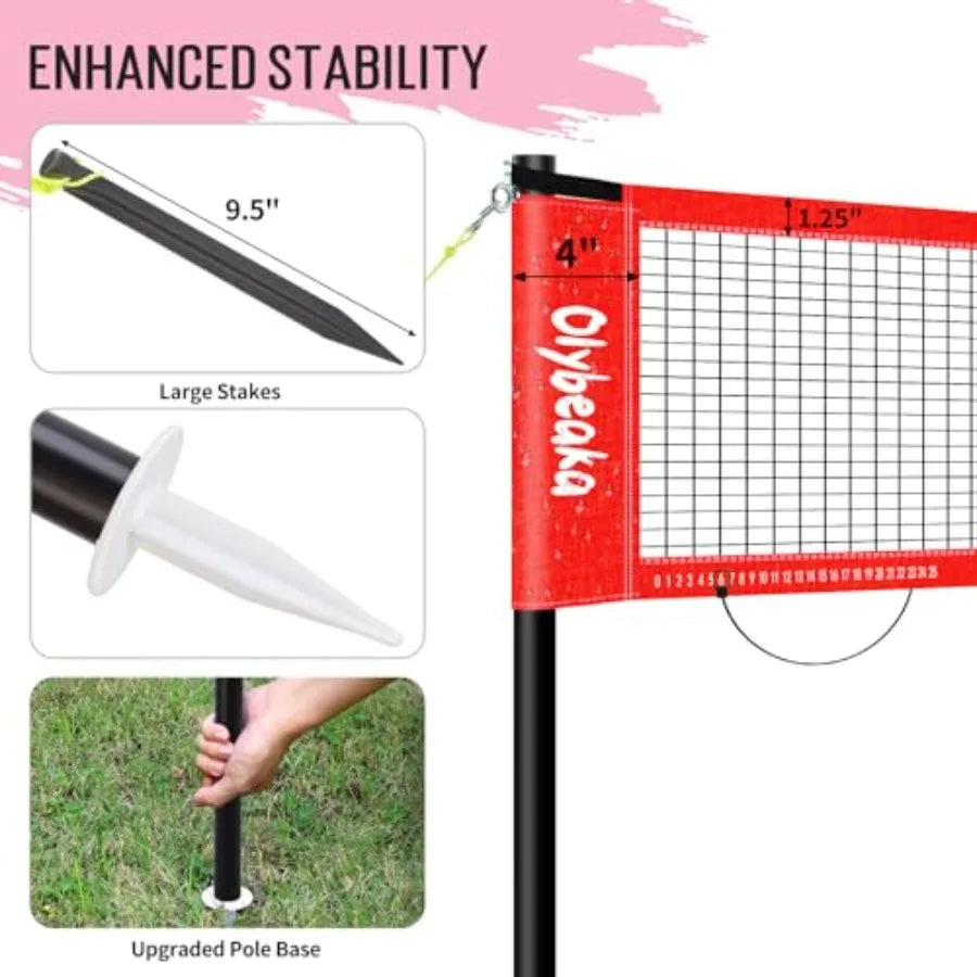20ft Volleyball Badminton Combo Net Set Outdoor for Backyard Beach with Adjustable Poles Durable Anti-Sag Net PU Volleyball 2 A