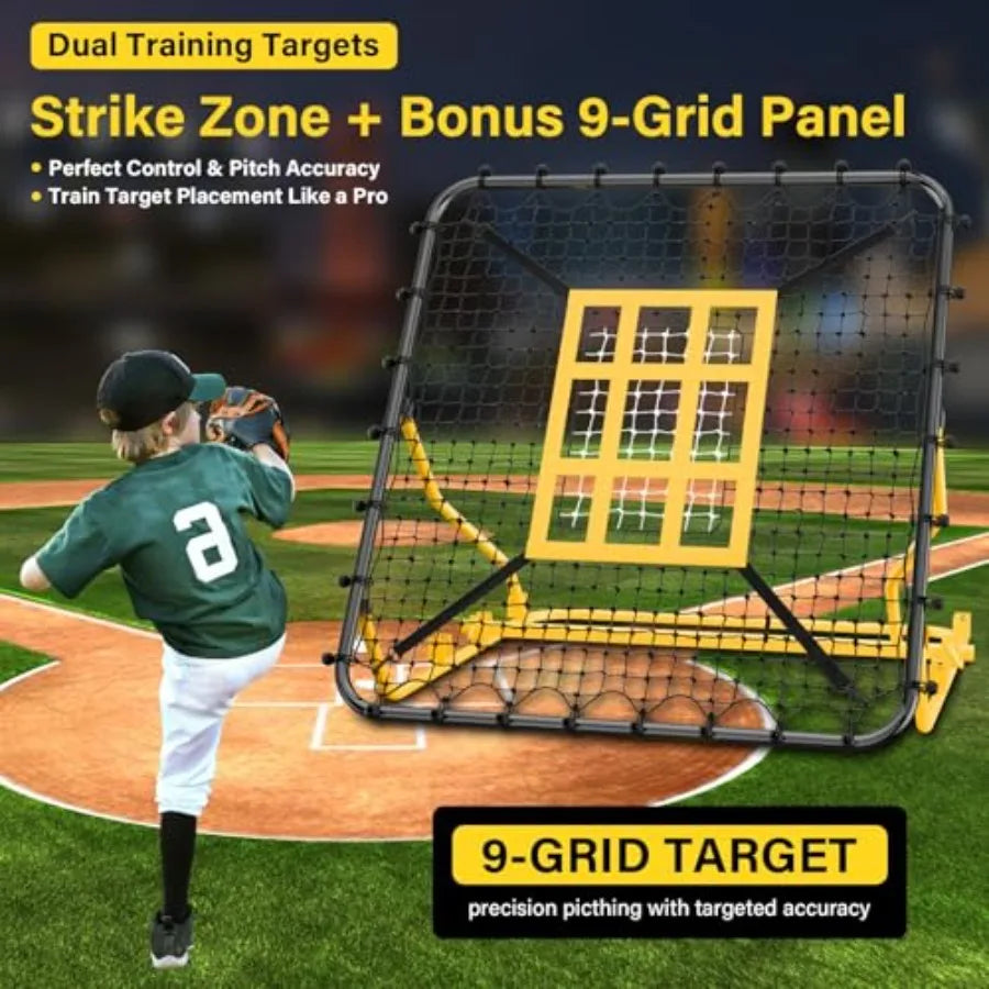 Baseball Rebounder Net 4x4.5FT Pitch Back Trainer with Strike Zone and 9-Grid Target for Baseball Softball Soccer Volleyball La