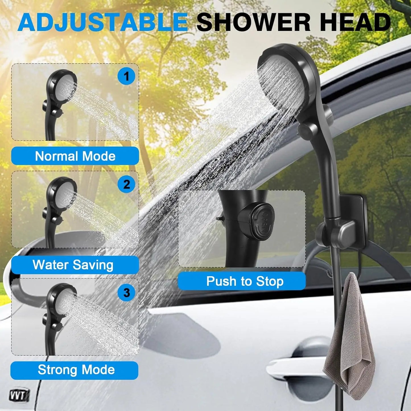 Portable Camping Shower with 5 Gallon Water Jug, 6000mAh Rechargeable Outdoor Camping Shower Kit, IPX7 Waterproof Pump BPA Free