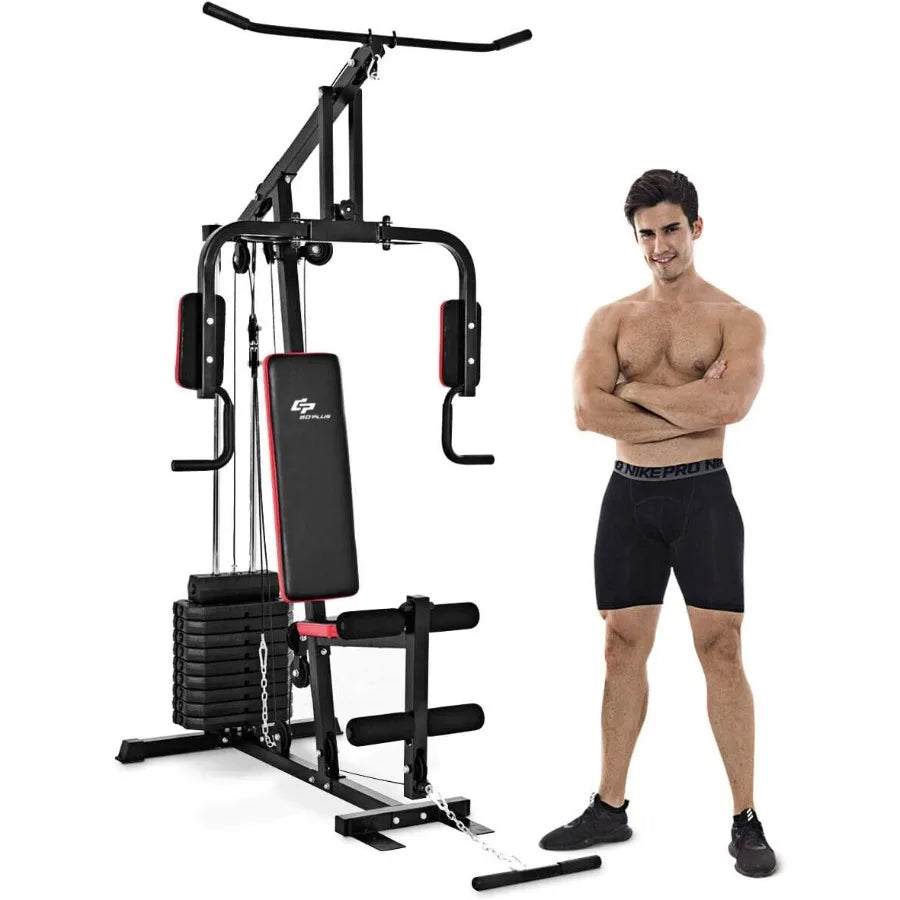 Multifunction Home Gym System, Workout Station with 100LBS Weight Stack, LAT Pulldown Machine Exercise Equipment for Total Body