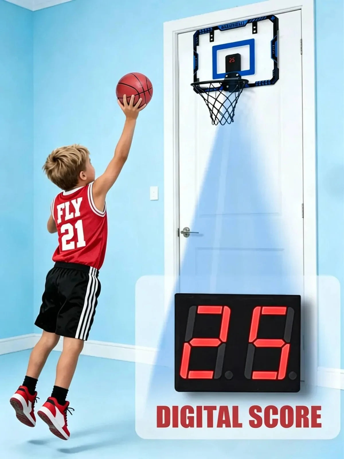 Indoor Mini Basketball Hoop Toy with Electronic Score Counter & Sound Effect, Wall Mount Basketball Board with Mini Ball & Air Pump, High Quality, Kids Sports Game Toy, Perfect Halloween Birthday Holiday Gift for Boys Girls