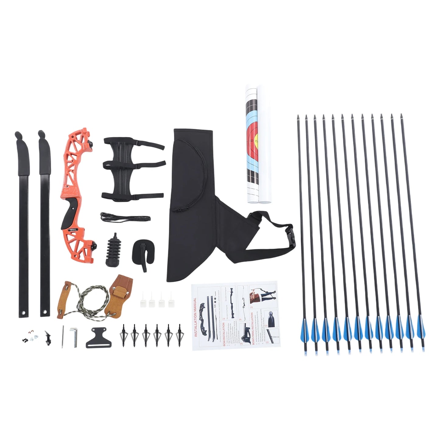Takedown Handle Recurve Bow Set Right-handed Recurve Bow Archer Shooting Target Hunting Carbon Arrow for Household Archery Gyms