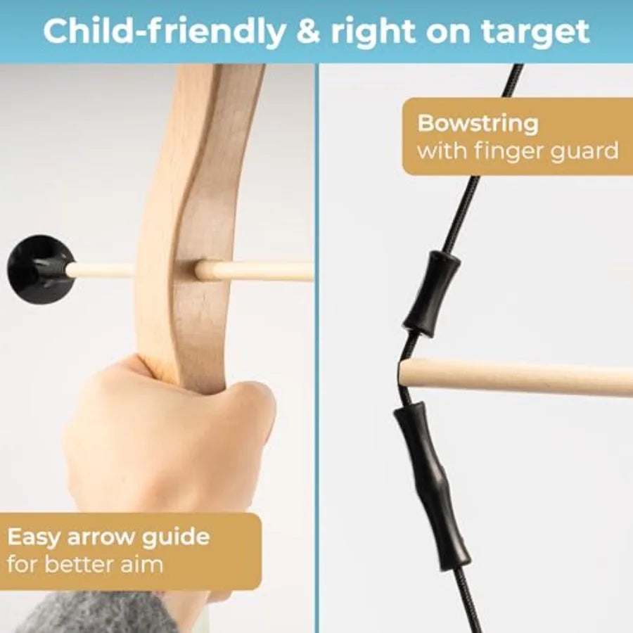 bow and arrow set for indoor outdoor use, made of durable plastic, blue and red, includes suction cup arrows and target for saf