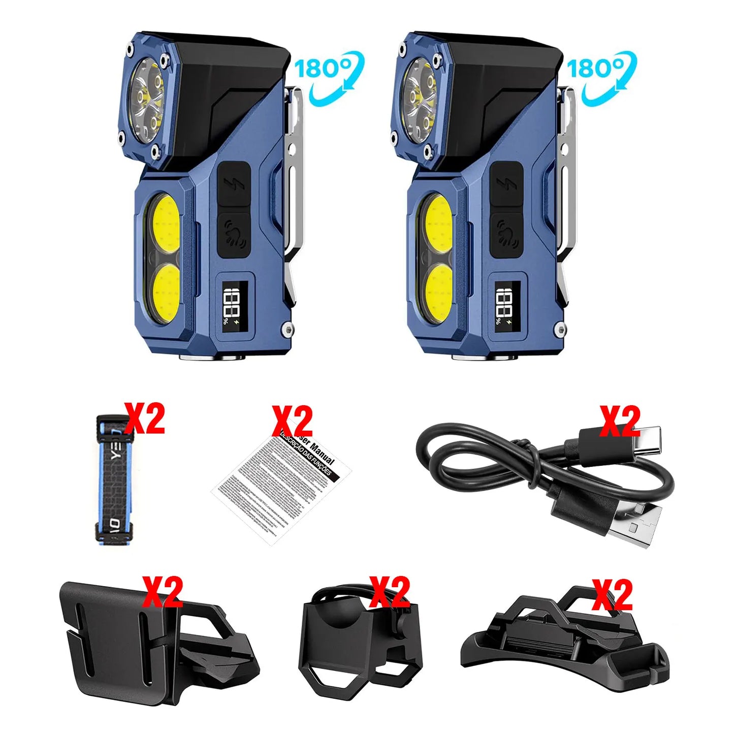 YEMAO Rechargeable EDC Flashlight,500LM Dual Light Sources Mini Torch with Red Light Sensor Headlamp Portable Pocket Flashlights