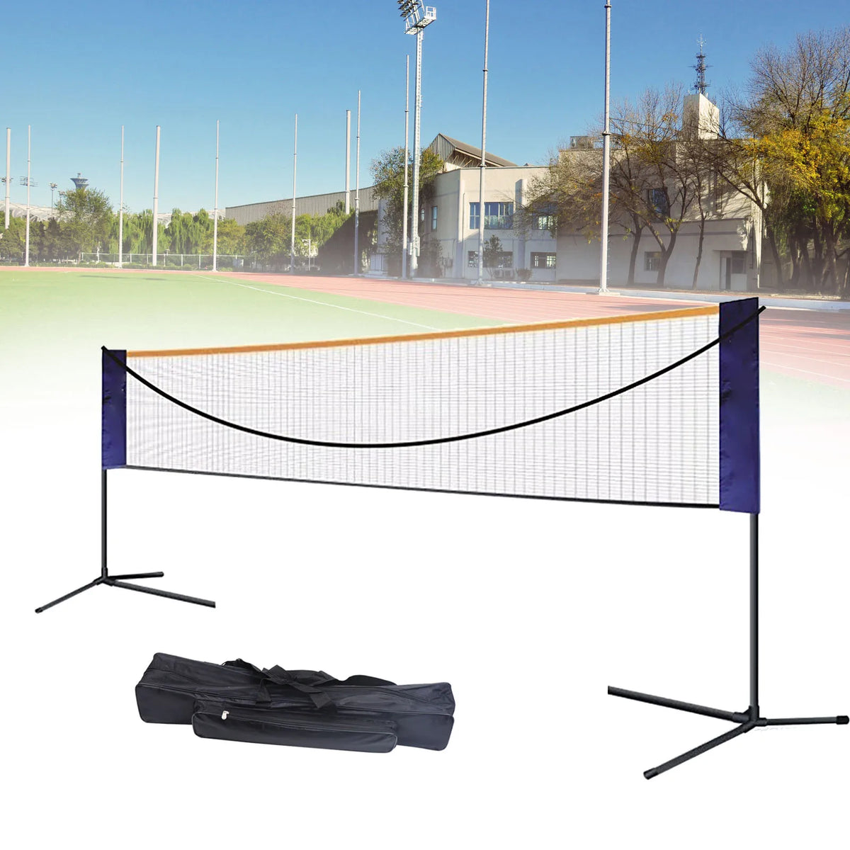6.1M Foldable Adjustable Badminton Net Set with Steel Stand, Multi-Sport Portable Volleyball Tennis Net Post, Indoor Outdoor Competition Shuttlecock Rack with Carry Bag