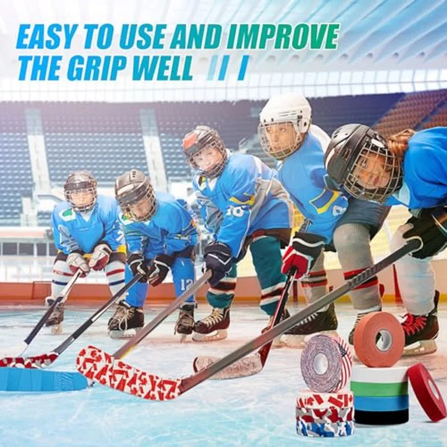 10 Rolls Multipurpose Hockey Tape Adhesive Shin Pad Sock Stick Tape for Ice Skate Sports Hockey Gifts Gear Equipment