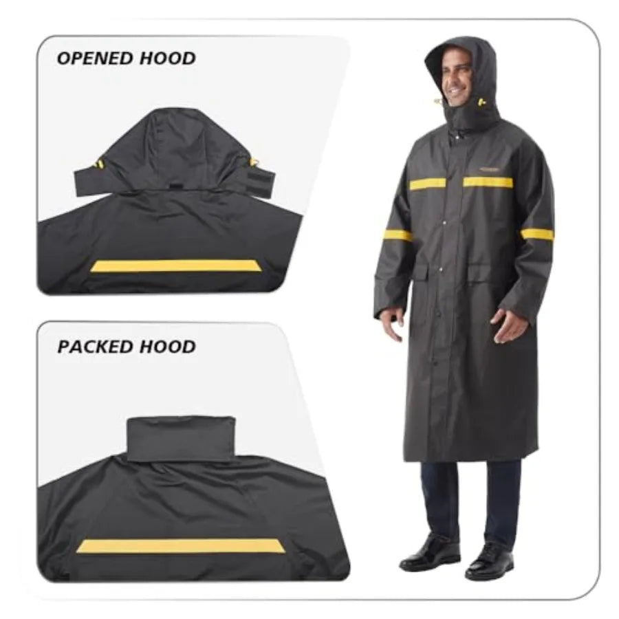 Long Rain Coats for Men Waterproof Hooded Rain Jacket Packable Rain Gear for Outdoor Activity and Work