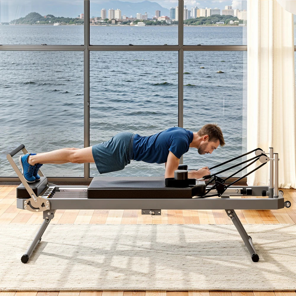 Ye Extra Large Pilates Reformer - Multi-functional Home Fitness Equipment, 395lbs Capacity, with Dynamic Resistance Cords and Aerobic Rebounder, Improves Posture, Builds Strength, Reduces Stress, Black