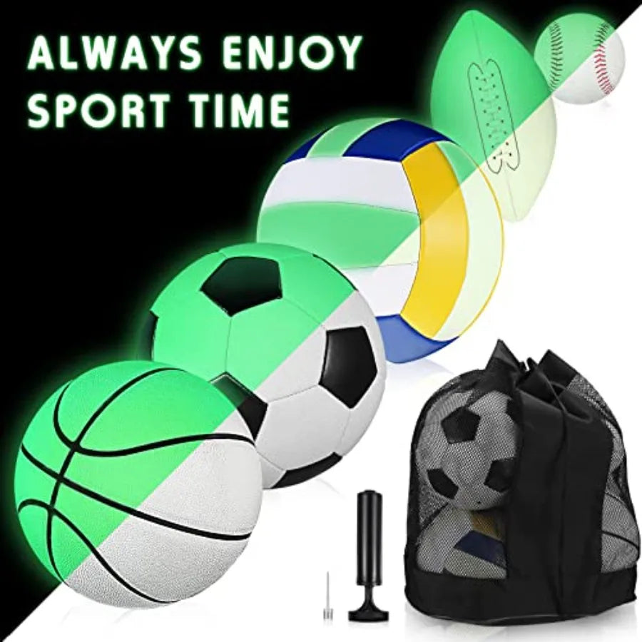 5 Pcs Glow in The Dark Sport Ball Set for Adult Youth Official Size Light up Volleyball Football Basketball Soccer Ball Basebal