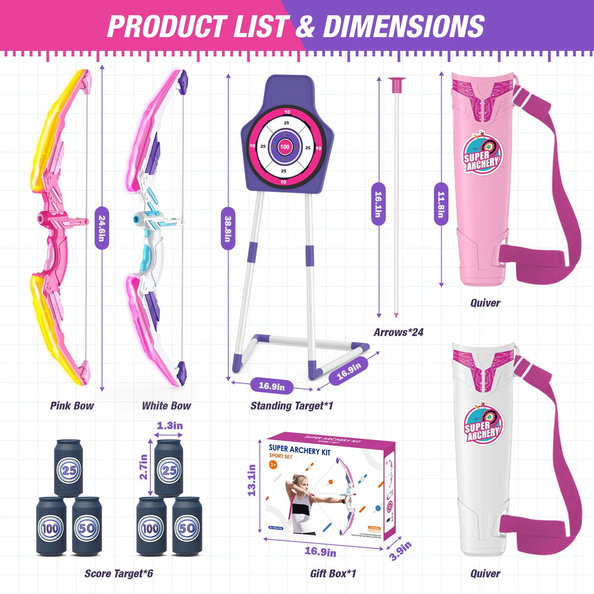 2 Pcs Kids Bow and Arrow,LED Light Up Archery Set with 24 Suction Cup Arrows, Indoor Outdoor Sport Toys Gifts for 3 4 5 6 7 8 9 10 11 12 Year Old Boys Girls,