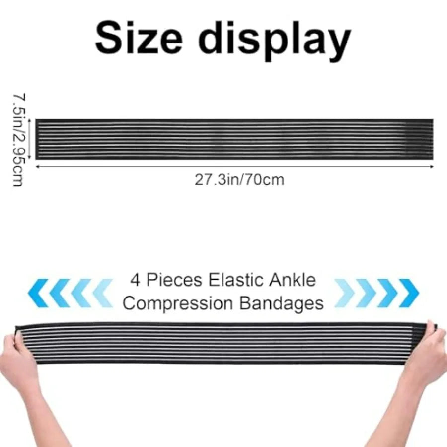 Black Elastic Ankle Compression Bandage 4PCS Adjustable Breathable Arch Support Wraps for Ligament Stabilisation during Sports