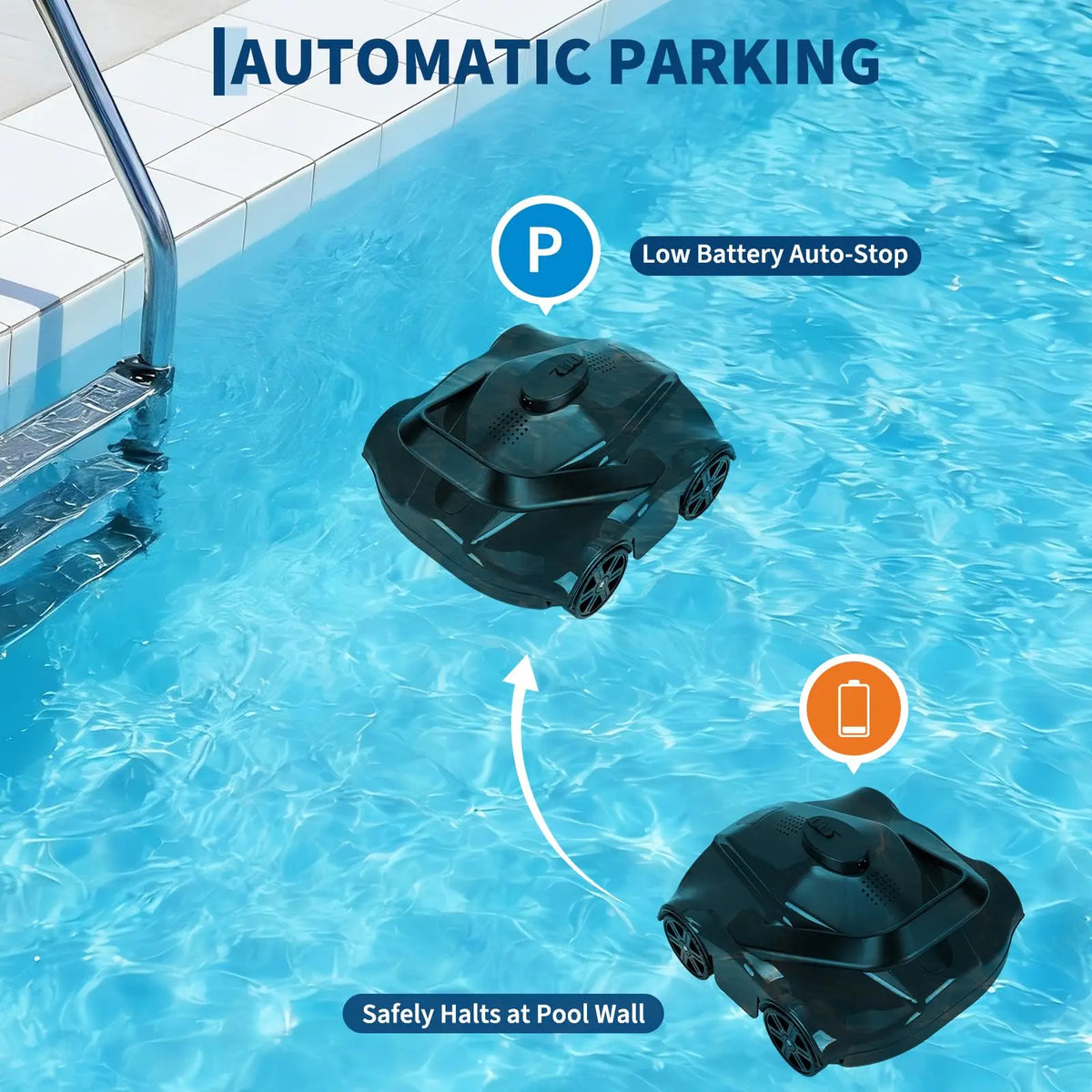 Automatic Cordless Pool Vacuum Robot, 130-Min Runtime, Self-Parking Cleaner For Above-Ground Pools Up To 860 Sq Ft