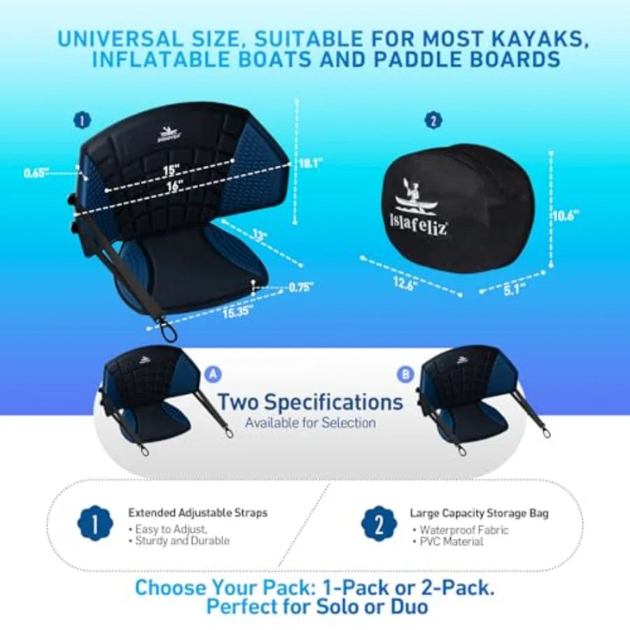 Upgraded Kayak Seat with Back Support and Enhanced Side Support, Universal Folding Paddle Board Seat for Inflatable Kayak, Cano