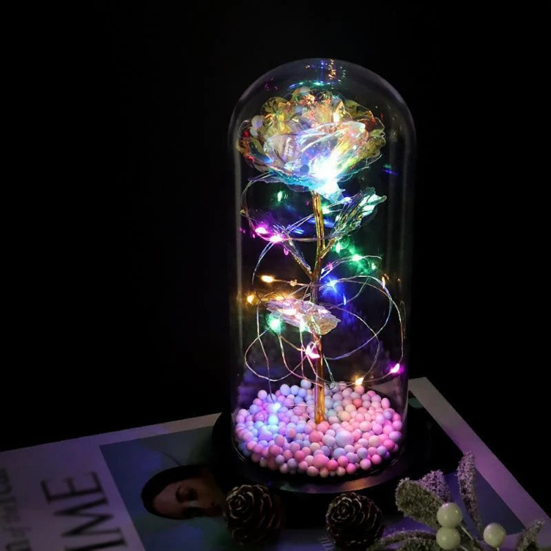 LED Rose Artificial Flowers Glass Lampshade Mother's Day Valentine's Gift Eternal Rose Light Foil Fake Flower Wedding Home Decor