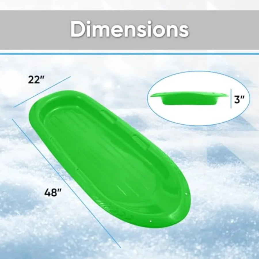 Toboggan Snow Sleds for and Adults 2 Pack Heavy Duty Plastic Sliders with Handles and Hole for Pull Ropes- Kid and Adult Winter