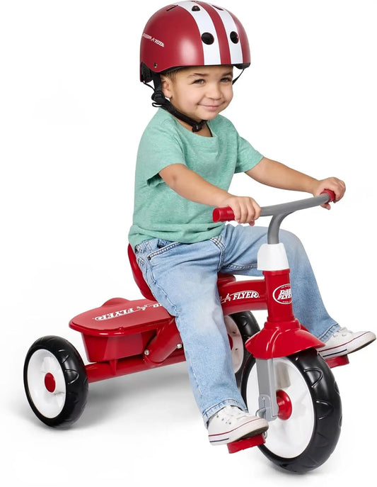 Adjustable Toddler Tricycle for Ages 2.5-5, Steel Frame, Quiet Wheels, Storage Bin, Comfort Handlebars