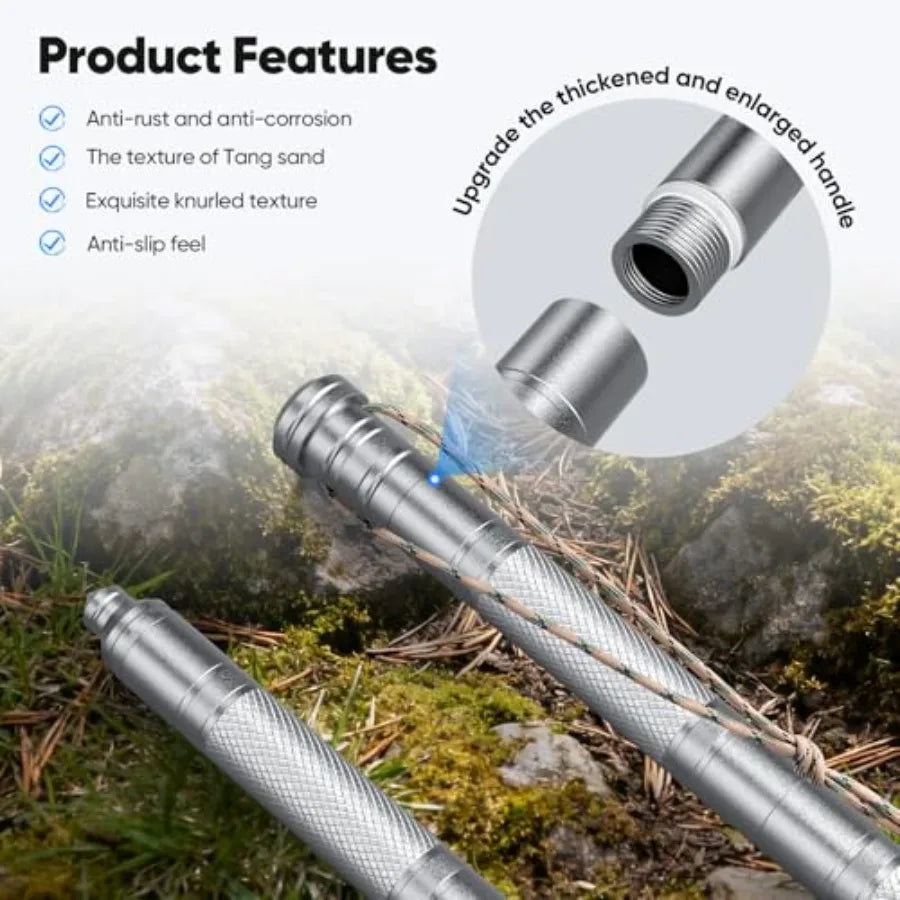 15-in-1 Tactical Walking Stick with Spear Knife Flashlight Thermal Gloves Anti-Slip Tape Multitool Survival Hiking Stick Black
