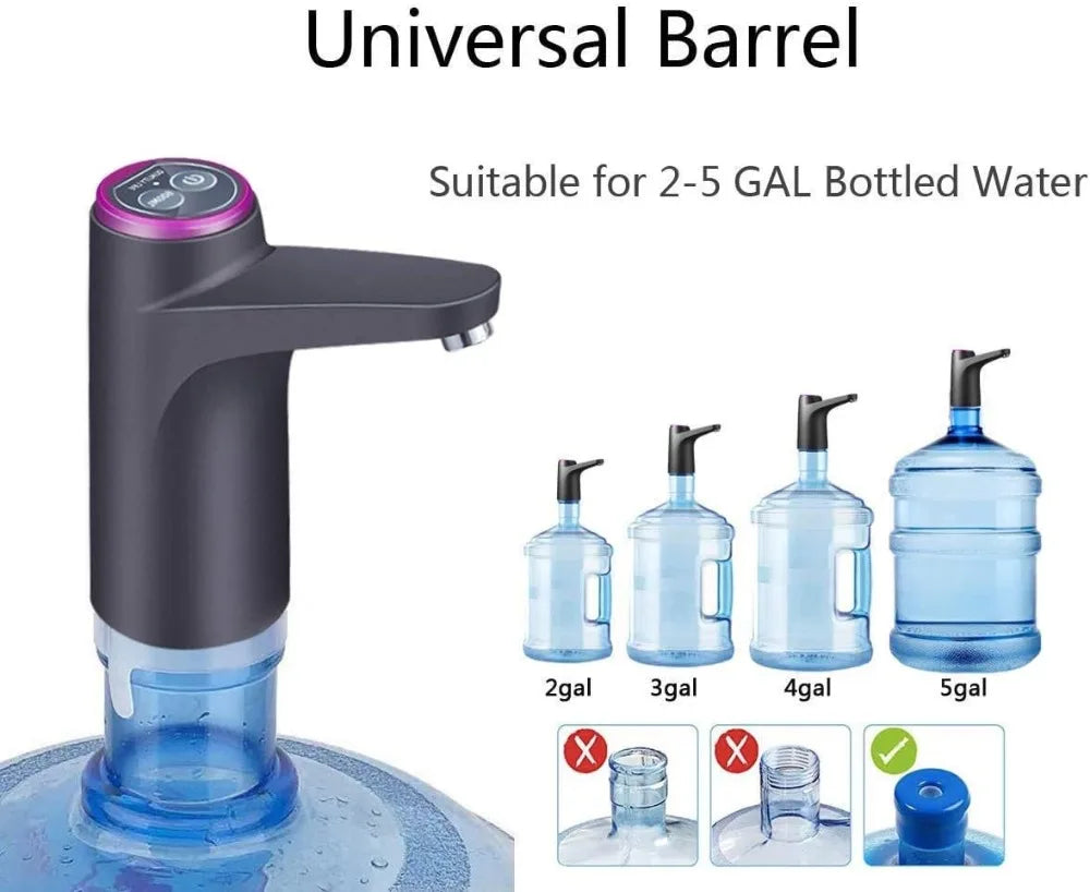 USB Rechargeable 5 Gallon Water Bottle Pump, Touch Button Dispenser for 2-5 Gallon Bottles