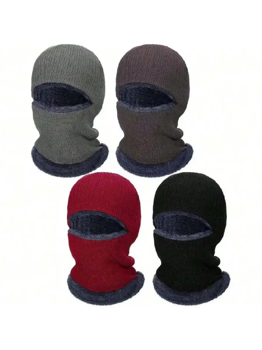 4pcs Warm Knitted Balaclava Thermal Fleece Ski Mask For Men Women Outdoor Winter Sports