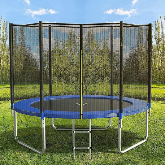 8FT 10FT 12FT 14 FT 15FT Trampoline with Safety Enclosure Net，Outdoor Trampoline with Basketball Hoop, Heavy Duty Jumping
