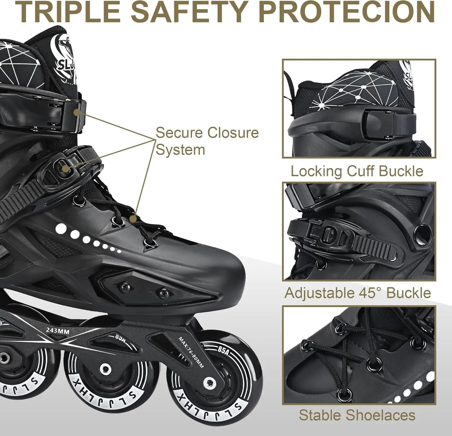 Inline Skates for Adults, Comfortable Breathable Racing Skates with Washable Lining, Beginner Unisex for Outdoor/Indoor Use