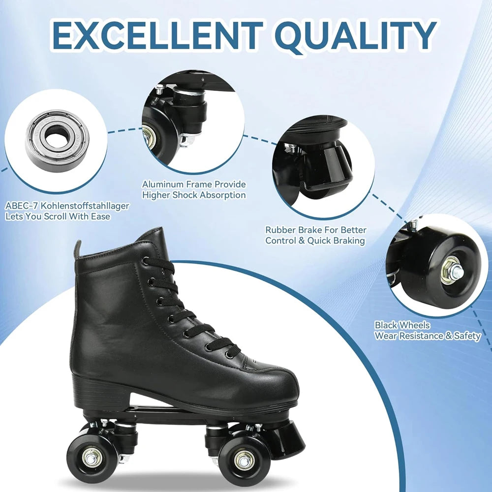 Outdoor Skating Sport Shoes PU Leather Roller Skates Skating Shoes Quad Skates Sneakers Beginner Men Women Roller Skating Shoes