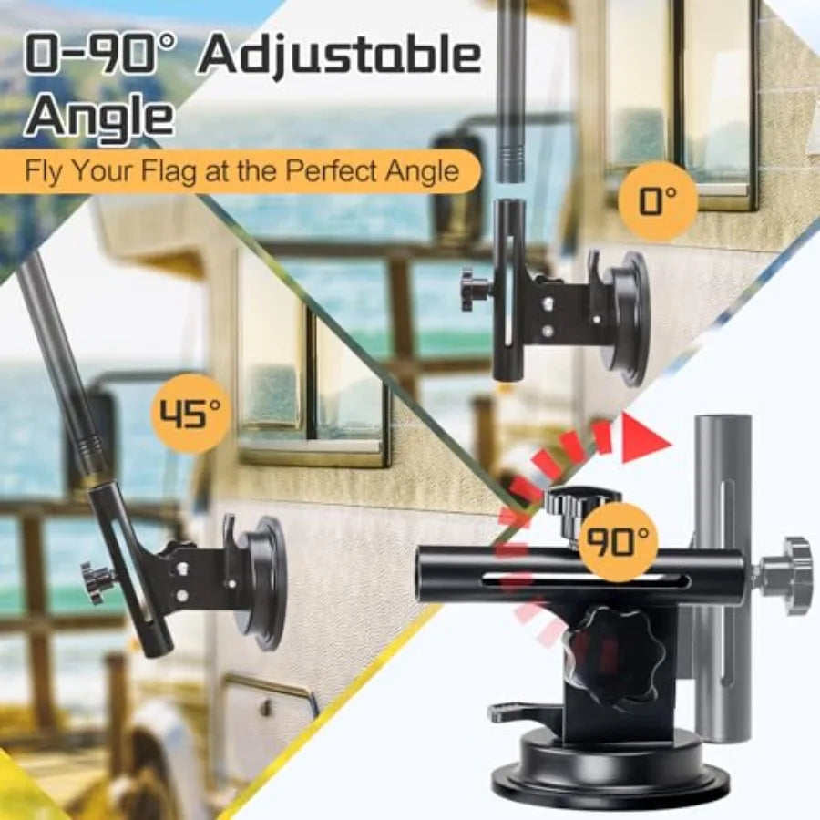 Flag Pole Kit with Suction Cup Holder - 6Feet Heavy Duty Flagpole, 400lbs Suction Secure Mount with 0-90 °Adjustable Angle - No
